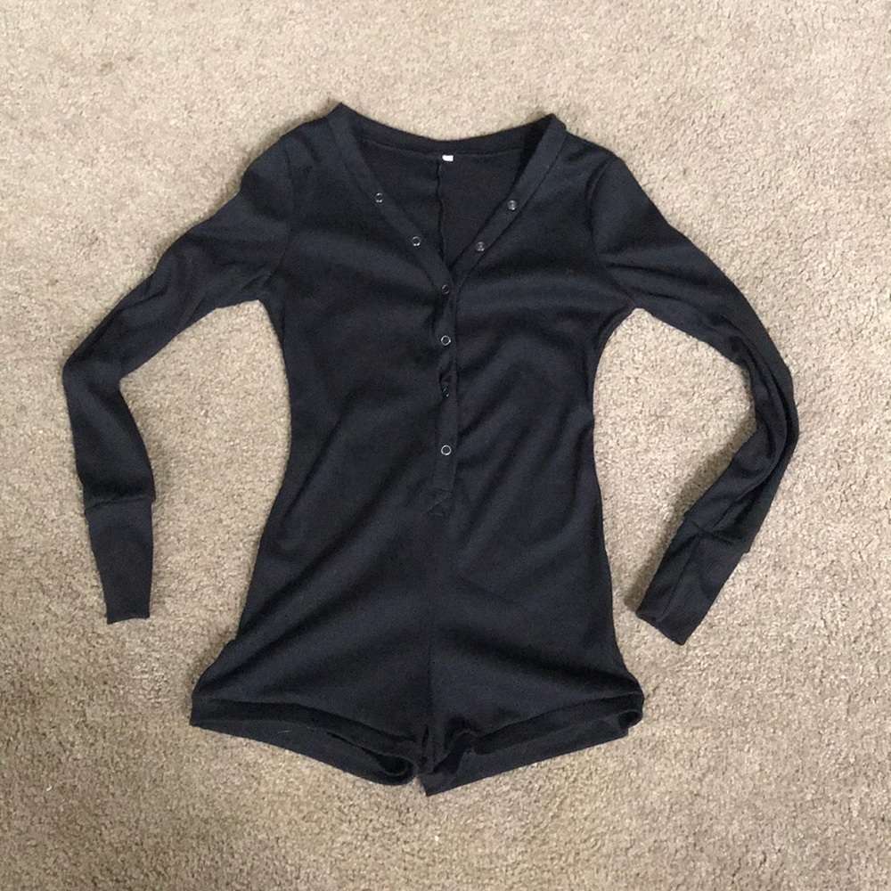 Black Long Sleeve Button Up Romper